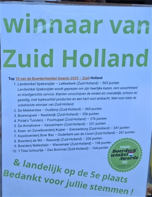 Landwinkel Speksnijder uit Lekkerkerk is uitgeroepen tot winnaar van de Boerderijwinkel Awards 2025