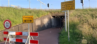 Werkzaamheden zijn gestart, fietstunneltje onder de Algeraweg  in Capelle aan den IJssel  tot en met 9 juli afgesloten