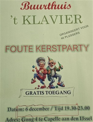Foute Kerstparty op zaterdagavond 6 december in buurthuis 't Klavier 