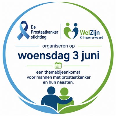 De Prostaatkankerstichting en WelZijn Krimpenerwaard organiseren op woensdag 3 juni een themabijeenkomst voor mannen met prostaatkanker en hun naasten.