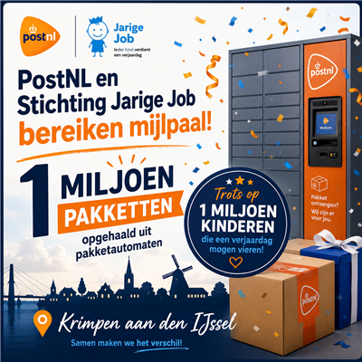 PostNL en Stichting Jarige Job bereiken mijlpaal: 1 miljoen pakketten opgehaald uit pakketautomaten