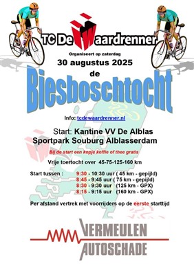 Op zaterdag 30 augustus 2025 vindt de 4e georganiseerde vrije toertocht van de tourclub TC
