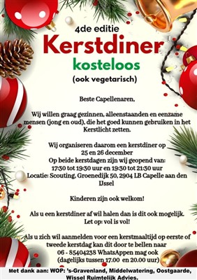 Capelse Verbindingshuis organiseert dit jaar voor de vierde keer een kerstdiner op zowel eerste als tweede kerstdag.