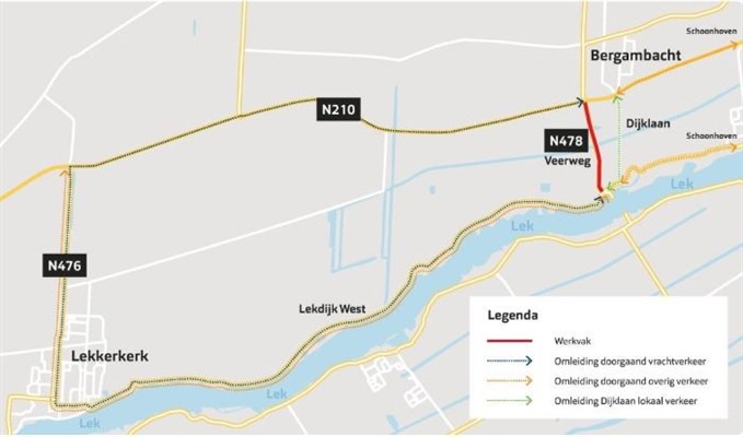 Wegwerkzaamheden aan de Veerweg in Bergambacht