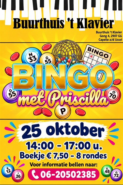Zondag a.s is er weer bingo in buurthuis 't Klavier